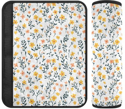 Cuscinetti per cintura di sicurezza per auto, motivo floreale, con narciso, Snapdragon Peonie, colore bianco, confezione da 2 pezzi