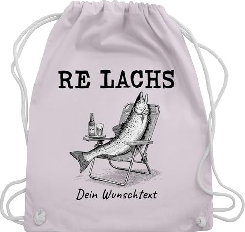Turnbeutel Rucksack - Re Lachs mit Wunschtext personalisiert I Angler Geschenk Angeln I Angel Geschenk für Angelfreunde I Angelgeschenk - Unisize - Pastell Rosa - fischen fisch angelzubehör