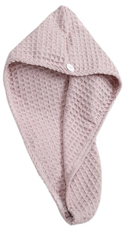 Waffel Saugfähig Haarhandtuch aus Nylon und Polyester 65x25cm Rosa | Zuhause und Reisen, Schnelltrocknend, Komfortabel, Hält Sicher, Einfarbig, Leicht zu Tragen