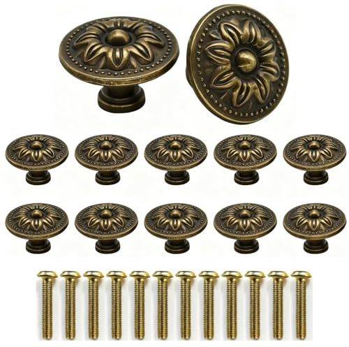 InYoHui 12PCS Vintage Cabinet Knobs 30mm Antique Bronze Drawer Pull Handles | 12 zinc alloy knobs, 30mm, antique bronze finish. Rust and corrosion resistant. Includes screws.Fits drawers, cupboards,