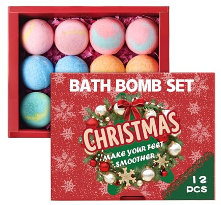 Badebomben Adventskalender, Badekugeln Weihnachten Geschenkset, Badebälle zur Pflege und Entspannung müder Füße für Frauen Männer, 12 Stück