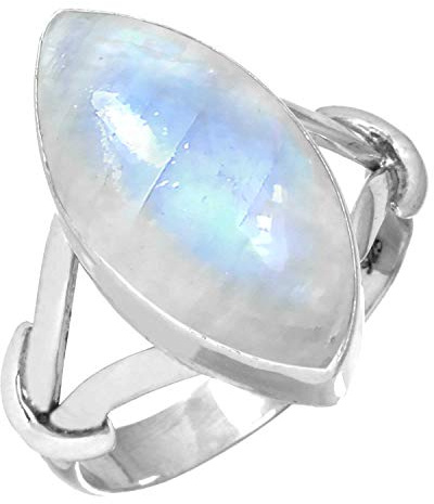 Jeweloporium Bague en argent sterling 925 avec pierre de lune blanche, taille 67,5, pour femme, bijou bohème avec véritable pierre marquise