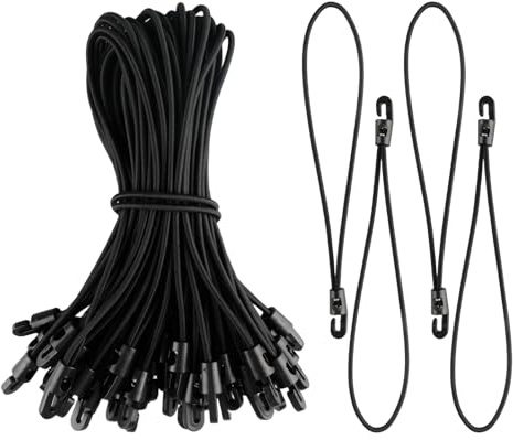 Velicber Tendeurs Élastique avec Crochets 25cm, 50 Pièces Crochet Tendeur Elastique Courts Multifonctionnel Tendeurs de Fixation pour Camping, Bâches, Tentes, Noirs