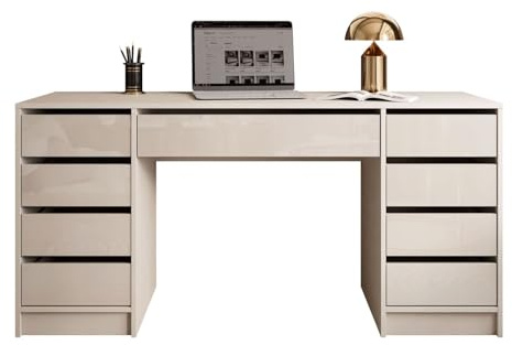 Lookway Schreibtisch MADA Double mit Schubladen – Modern, Eleganter Kosmetiktisch in Kaschmir oder Weiß Hochglanz (Kaschmir/Kaschmir Hochglanz)