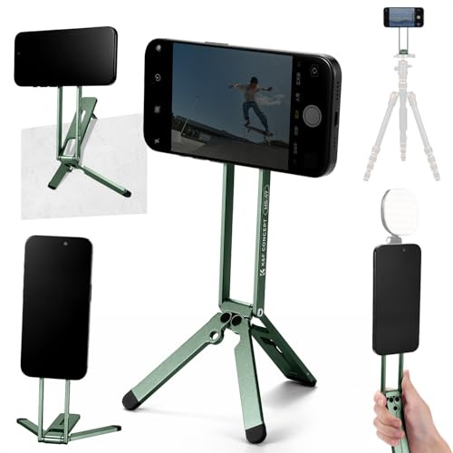 K&F CONCEPT Magnetic Phone Tripod Stand, Smartphone Holder Desk Stand, Magnetic Wall Mount Tripod Compatible with Phones, Compact Selfie Stick Stand for iPhone 17/16/15/14/13/12 Series(Green)