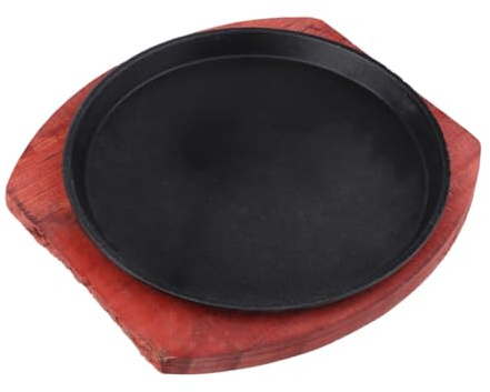 Alipis Piastra in Ghisa Spessa per Grigliare Bistecche e Pollo Antiadente e Facile da Pulire Compatibile con Cucine Induzione con Base in Legno per Servizio per Uso Domestico