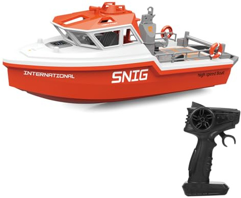 Sunydog Fjärrstyrda Båtar för Sjöar, Minibåt, Leksak för Pooler och Vuxna, 2,4 GHz Borstlös Motorräddning (Vit och Orange)