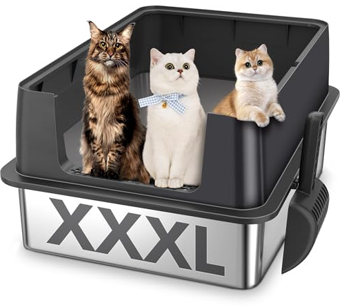 XXXL Edelstahl Katzenklo hoher Rand 70 × 50 × 30 cm 90 L offene Katzentoilette Edelstahl für großes Katzen & mehrereKatzen, geruchsfrei, kein Urinverlust, Spritzsicher & leicht zu reinigen Schwarz