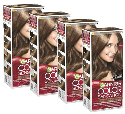 Garnier Color Sensation Pack 4 6.0 Rubio Oscuro Tinte Permanente | Color Intenso y Brillo Espejo, Cobertura 100% Canas, Aceites Florales, Color Sensation