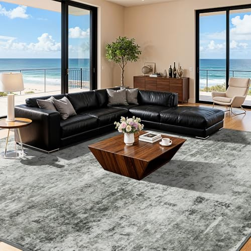 DEITAS Modernem Abstrakte Teppich Wohnzimmer 140x200cm, Ultraweicher Kunstwolle Kurzflor Carpet, Waschbar rutschfest Teppich für Schlafzimmer und Esszimmer, Büro, Grau