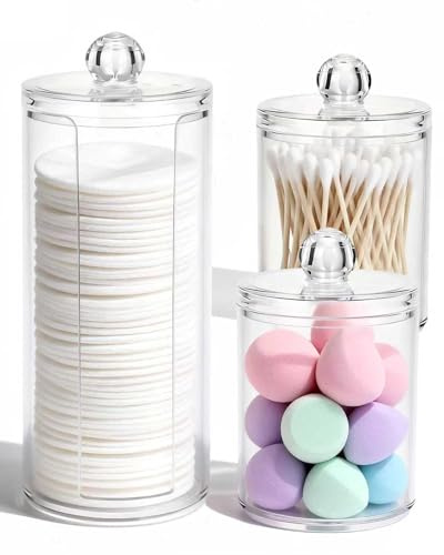 IVODZKFV 3 Unidades de Dispensador de Algodón y Bastoncillos con Tapa - Organizador de Tocador, Baño y Dormitorio, Color Transparente