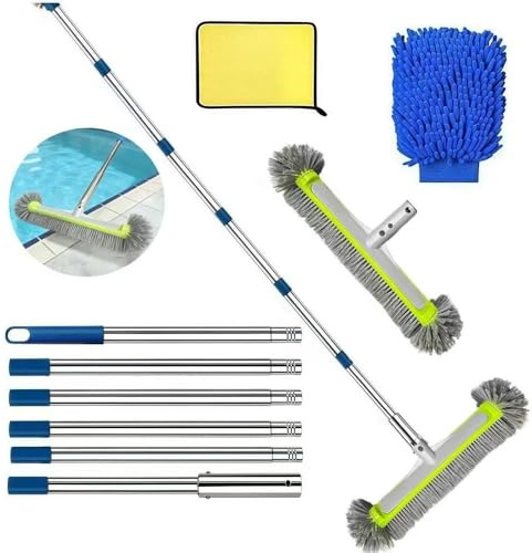 Balai de Piscine avec Tige en Acier Inoxydable réglable en Longueur 230 cm, Balai Piscine Brosse 45 cm，avec Perche Amovible avec Tige en Acier Inoxydable réglable en Longueur