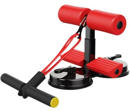 AsrMyjcx Sit Up Bar Barra Multifuncional para Abdominales Ayuda de Piso Ajustable con Resistencia Dispositivo Compacto de Látex Y Ventosa Adecuado para El, Rojo