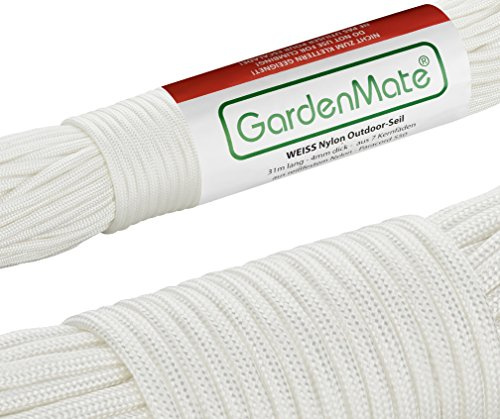 GardenMate Corde professionnelle 31m x 4mm en nylon résistant I Plusieurs Coloris I Paracorde 550 I Blanc