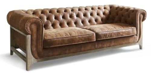Loberon Sofa Swansboro - Edle Chesterfield-Steppung - Landhaus-Stil - Weiche Haptik - Zeitlos Elegant - Couch - Sitzmöbel - Eschenholz - Schweinsleder, braun