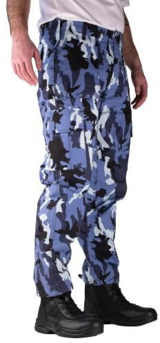 Savage Island Men's Combat Cargo Military Trousers, Blue Camo, 36W / 30L