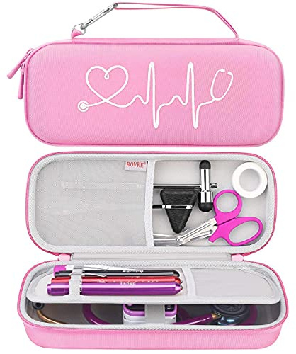 BOVKE Stethoskop-Fall Kompatibel mit 3M Littmann Classic III, Lightweight II S.E, Cardiology IV Diagnostic, MDF Acoustica Deluxe Stethoskop, zusätzlicher Raum für Taylor Schlaghammer, Rosa
