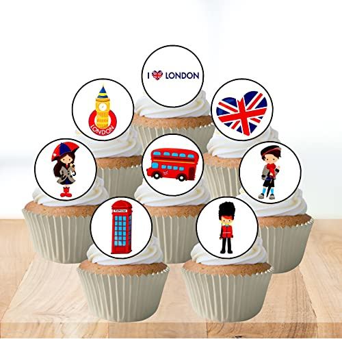 Cupcake-Topper mit London-Motiv, essbare Cupcake-Dekoration, Oblaten-Design, 24 Stück