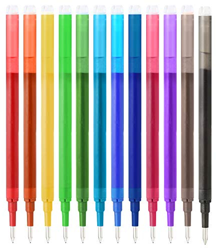 Ezigoo Tintenroller Ersatzminen für Löschbarer Stift 0.7mm Spitze – Tintenroller Radierbar Nachfüllminen bunt 12 Stück - Kompatibel für die Meisten Gängigen Löschbaren Stiftmarken