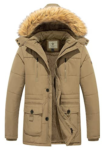WenVen Giubbotto Spesso Antivento Giaccone da Lavoro Giacca Pesante a Vento Cappotto da Esterno Uomo Cachi 3XL