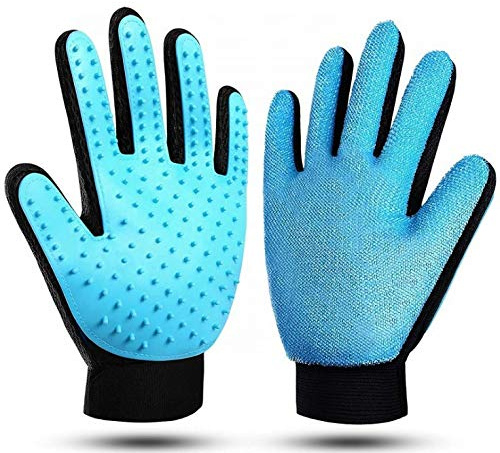 PREMIUM Magic Brush Fellpflege-Handschuh für Hund, Katze und Pferd I Tierhaarentferner praktische Fellwechsel Zubehör Bürste zum Entfernen für kurze und lange Tier-Haare (Hellblau, Links)