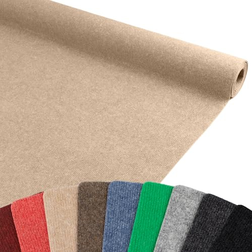 Primaflor Messeteppich Rips Malta | Beige | 200x600 cm | BFL-S1 | gerippter Eventteppich | Rips Nadelfilz für Messe, Hochzeit & Event | 2,5 mm | leicht zuschneidbar
