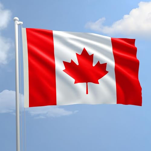 Bandiera Canada 70x100 cm in Poliestere Nautico Ignifugo 115 g/mq per Uso Interno ed Esterno con Finiture Professionali, Doppie Cuciture, Corda e Guaina