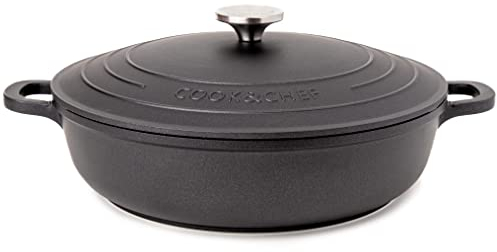 Non-Stick Aluminium Pot with Lid – Sturdy Shallow Dutch Oven – Casserole Pot with Ergonomic Handles – 3.9L, 28cm Oven Safe Cooking Pot – by Nuovva