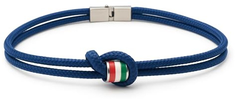 amorili Bracciale Uomo Italia Nazionale | Acciaio Inox e Corda in Cotone | Braccialetto Sportivo Tricolore Verde Bianco Rosso | Accessorio Regolabile da Polso per Tifosi Azzurri bcc0055