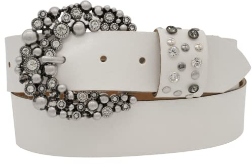 AnnaMatoni Damen Gürtel Ledergürtel Hochwertige Strassstein Schließe 4cm Breit echt Leder Made in Germany Damen Ledergürtel Gürtel Damen