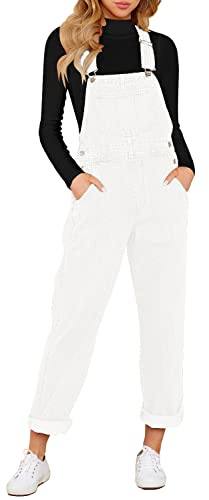 Roskiky Salopette da Donna Tuta Donna Intera Tuta Jeans Donna Salopette Casual Stretch Denim Donna Jeans Tuta Con Tasche, Bianco Brillante, Xxl Tuta Intera Donna