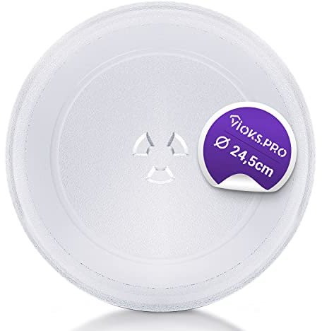 Vioks.pro Plateau tournant de rechange pour micro-ondes Candy 49008516, diamètre : 245 mm, plateau tournant, en verre, universel, accessoire pour micro-ondes (245 mm avec 3 picots)