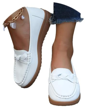 Osheoiso Chaussures Plates pour Femmes Chic Décontractées Chaussures Tendance à Ouverture Peu Profonde Chaussure Bateau Loafers Chaussures de Conduite A Blanc 40 EU