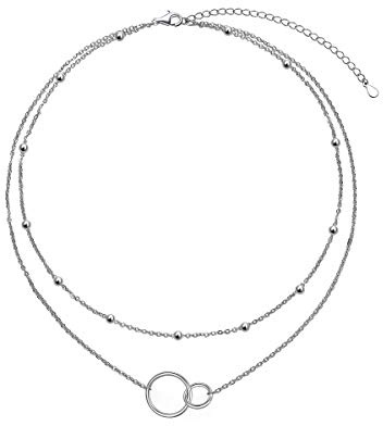 HOOHWE Kette Silber Halskette Damen Silber 925 Layering Halskette Mehrschichtige Halsketten Herz/Kreis Choker für frauen Modeschmuck Kette Set Boho Schmuck Geschenk