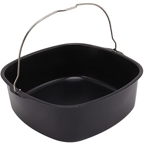 Air Fryer Cake Pan, 6.4 Inch Square Nonstick Baking Pan with Handle, Metal Cake Tin for Air Fryer, Oven & Microwave, Dishwasher Safe Fryer Accessory for Cakes, Bread & Casseroles