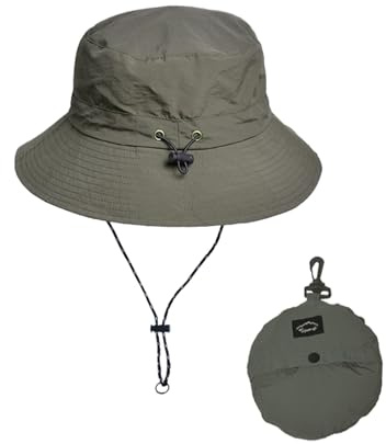 INSISMY Sonnenhut Damen Herren UV Schutz 50 Bucket Hat Faltbar und Kinnband | Fischerhut Leicht Wasserabweisend Gegen, Trocknet Schnell, Faltbares Design, Sommerhut für Outdoor Wandern Reisen Safari
