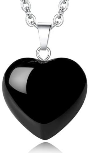 XIANNVXI Kristalle Obsidian Kette Liebe Herz Anhänger Obsidian Halskette Damen Silber Heilung Kristall Heilstein Edelsteine Reiki Schmuck Frauen Anhänger Geschenk am Valentinstag