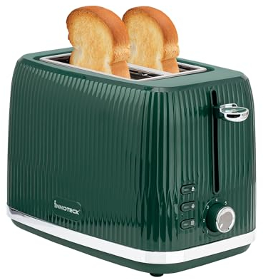 Innoteck Kitchen Pro 2 Slice Toaster - Green Ridged Textured Body and Stainless-Steel Mechanism - 7 browning controls Including Defrost, Reheat & Cancel Functions - Making the Toast Quickly & Evenly