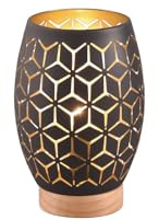 Klein-e Tischleuchte mit Stanzmuster Schwarz innen Gold | Höhe 21cm, mit E27 LED, stufenweise dimmbar, kleine Nachttischlampe, besonderes Lichtspiel, Schlafzimmer & Wohnzimmer