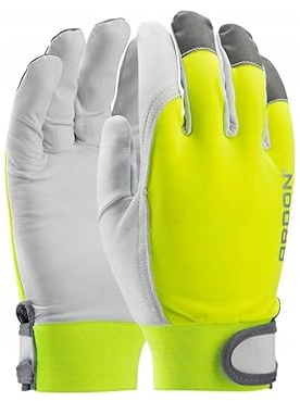 3Kamido Professionelle Arbeitshandschuhe Reflex HI - VIS, aus sehr weich genarbtem Ziegenleder, Signalfarbe, Fluo, fluoreszierend mit reflektierenden Elementen, erhöhte Sichtbarkeit (1 Paar, 9 L)