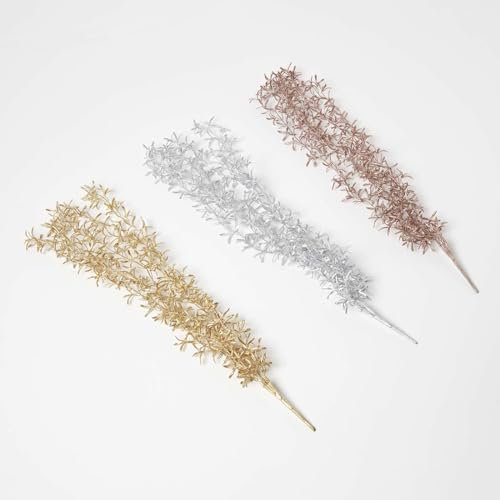 HOMESCAPES 3er-Set glitzernde Weihnachtsgirlanden Gold, Silber & rosé, 53 cm Lange Mistelzweige-Kunstgirlanden