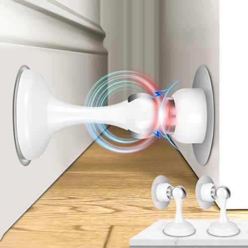 Profasion Magnetische Türstopper 2 Stück, Edelstahl Türstopper für Wand- und Bodenmontage, Türhalter Tür offen halten, ohne Bohren Türstopper mit 3D Klebebändern, Weiß