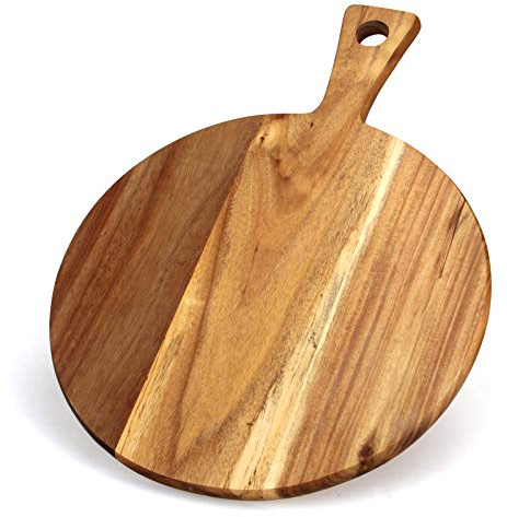 Extra großes Schneidebrett und Servierbrett aus Akazienholz, rund, 53,3 x 40,6 cm, Charcuteriebretter für Fleisch, Brot, Käse, Pizza und Schnitzen