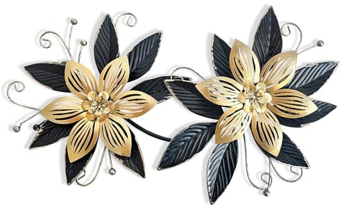 Liffy Black Gold Metal Flowers Wall Decor,15 3D Multi-layer Modern Floral Art, Rustic Distressed Hanging Decor for Indoor, Bedroom Living Room Garden Patio, Home Decoration
