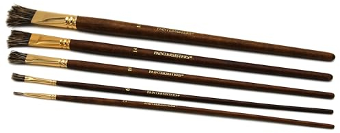 Paintersisters Borstenpinsel 5er Set | Dunkle Naturborste | Gr. 2-18 | Ideal für Ölfarben & Acrylfarben | Pinsel Malen Malpinsel Künstlerbedarf