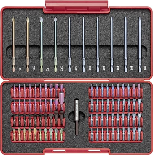 PB Swiss Tools Bit Set ToolBox 90 Bits, magnetischer Bithalter, C6.792 TB | 100% Swiss Made | Plasmabeschichtung | farbcodiert nach Schraubenart | für professionelles Schrauben in Industrie & Handwerk
