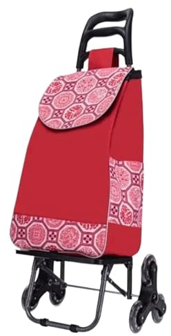 Einkaufstrolley Leichter Einkaufswagen, zusammenklappbarer Einkaufskarren, Treppensteigen, Sackkarren, Einkaufstütenwagen (rot, 59 x 32 cm)