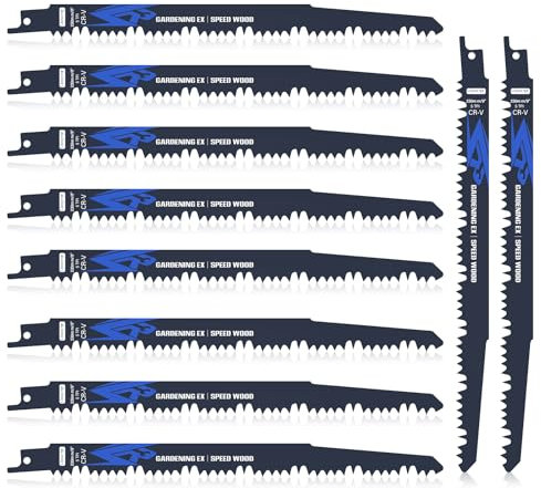 JOEJONI 10-Piece Reciprocating Saw Blades Set, 230mm 5TPI Sabre Saw Blades for Wood Cutting, Reciprocating Tool Accessories Set, Compatible with Bosch Dewalt Makita and many others
