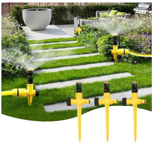 Aspersor de césped, 3 piezas de aspersores de césped, sistema de riego giratorio 360°, multifunción, aspersor de jardín, riego de jardín, ajustable para exterior, jardín, patio, césped