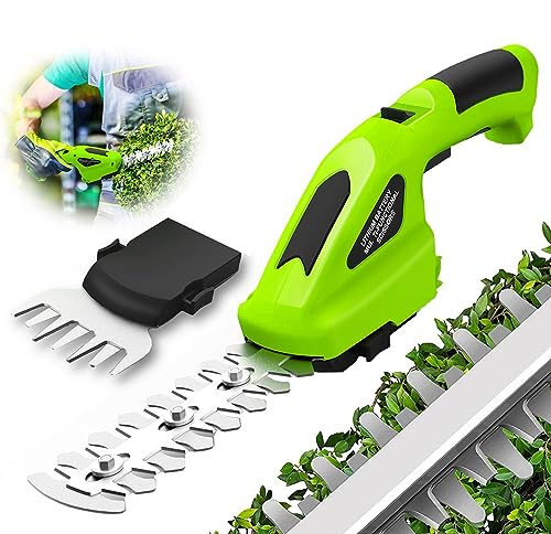 2 in 1 Grass Shear & Hedge Trimmer,7.2V Cordless Handheld Shrub Trimmer Grass Trimmer Hedge Shears,Battery Powered Hedge Cutter with 2 Switchable Blades for Garden Lawn Shrub